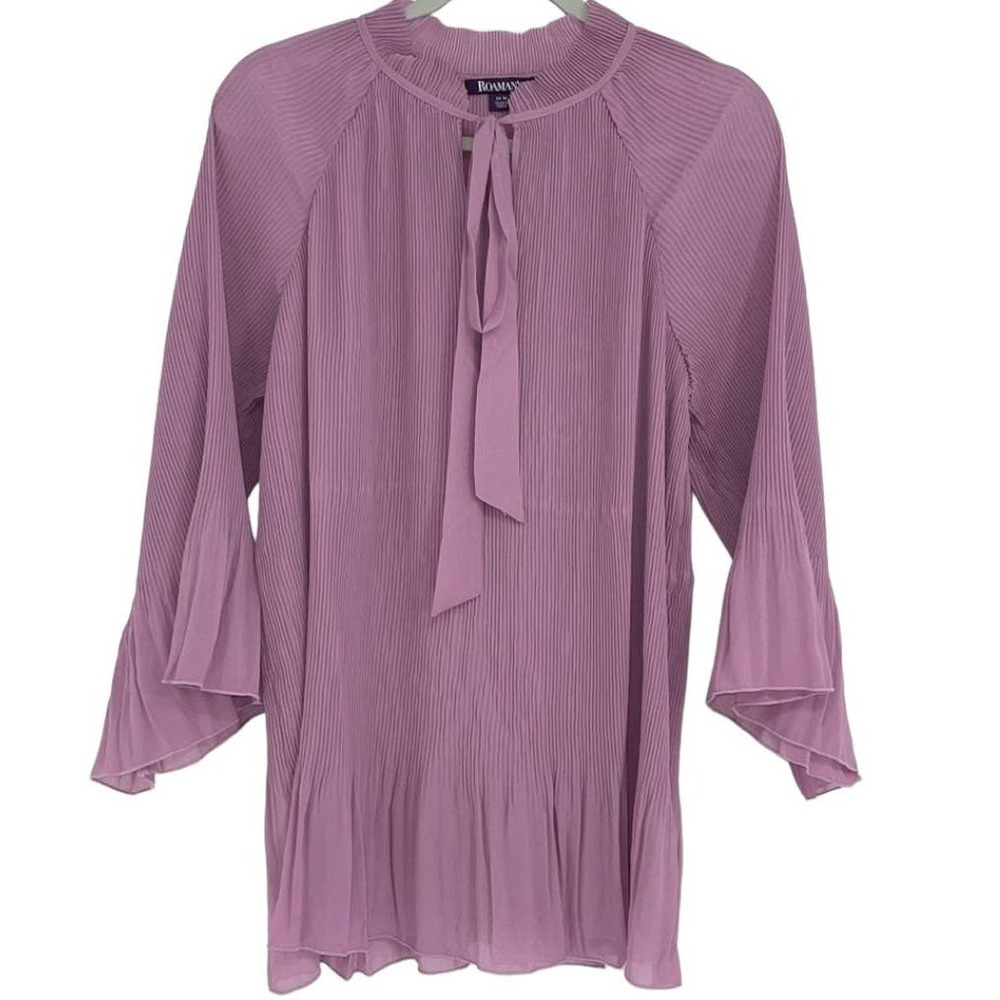 ROAMAN'S PURPLE RIBBED STRETCH BELL SLEEVE BLOUSE SIZE 14W